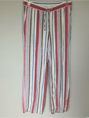 Old Navy Striped Wide Leg Linen Blend Beach Pants Womens M Tall